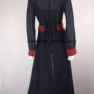 Palestinian Embroidered Open Abaya Black And Red Amazing Bisht See Through image 7