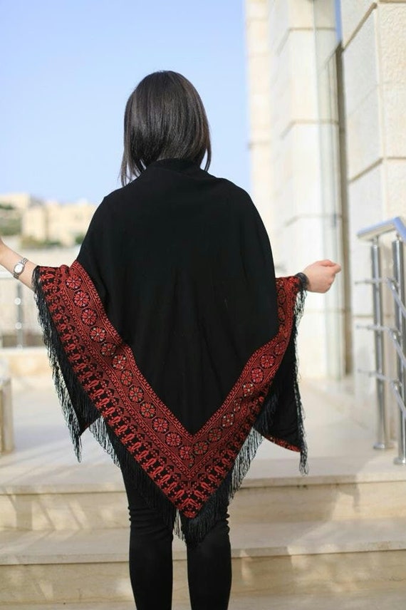Shawl Palestinian Embroidery Black and Red Tatreez - Etsy  display picture 2