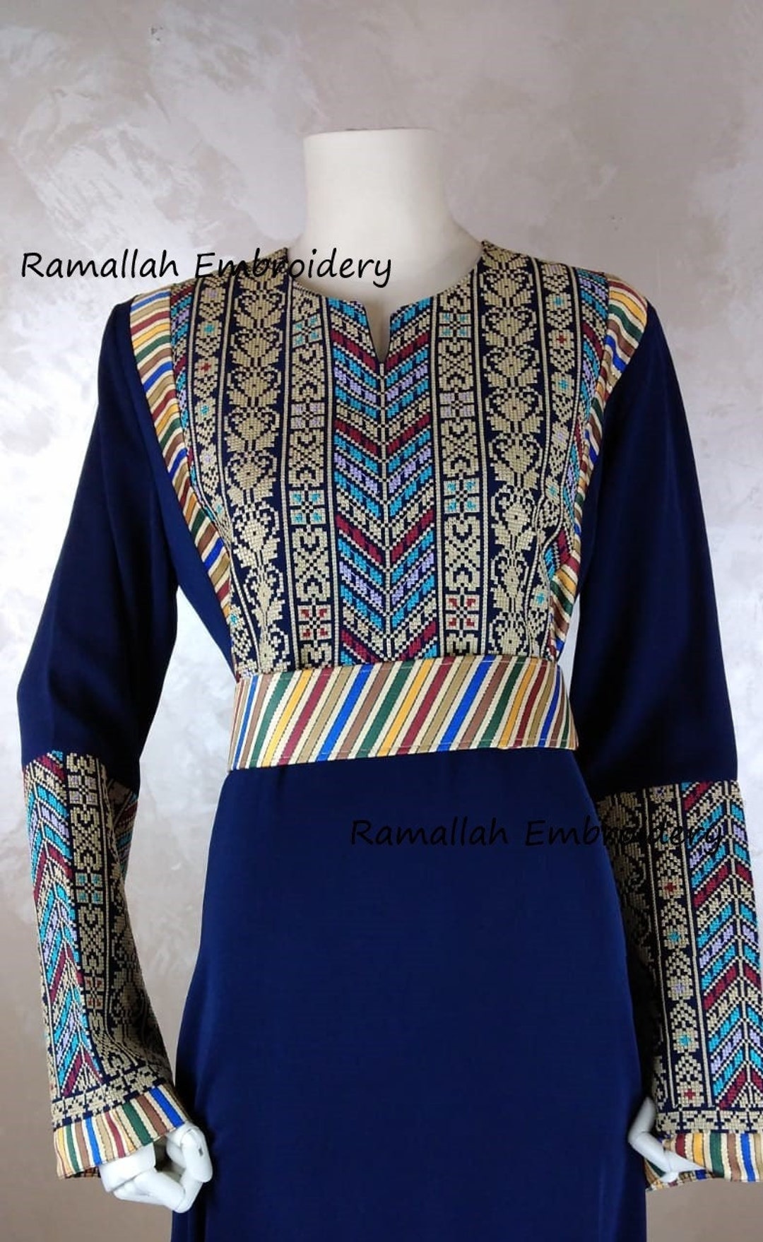 Palestinian Thobe Tatreez Embroidery Maxi Dress Navy Blue With - Etsy