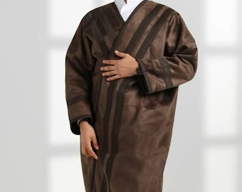Abrigo de invierno de piel Farwa Bisht para hombre, capa árabe