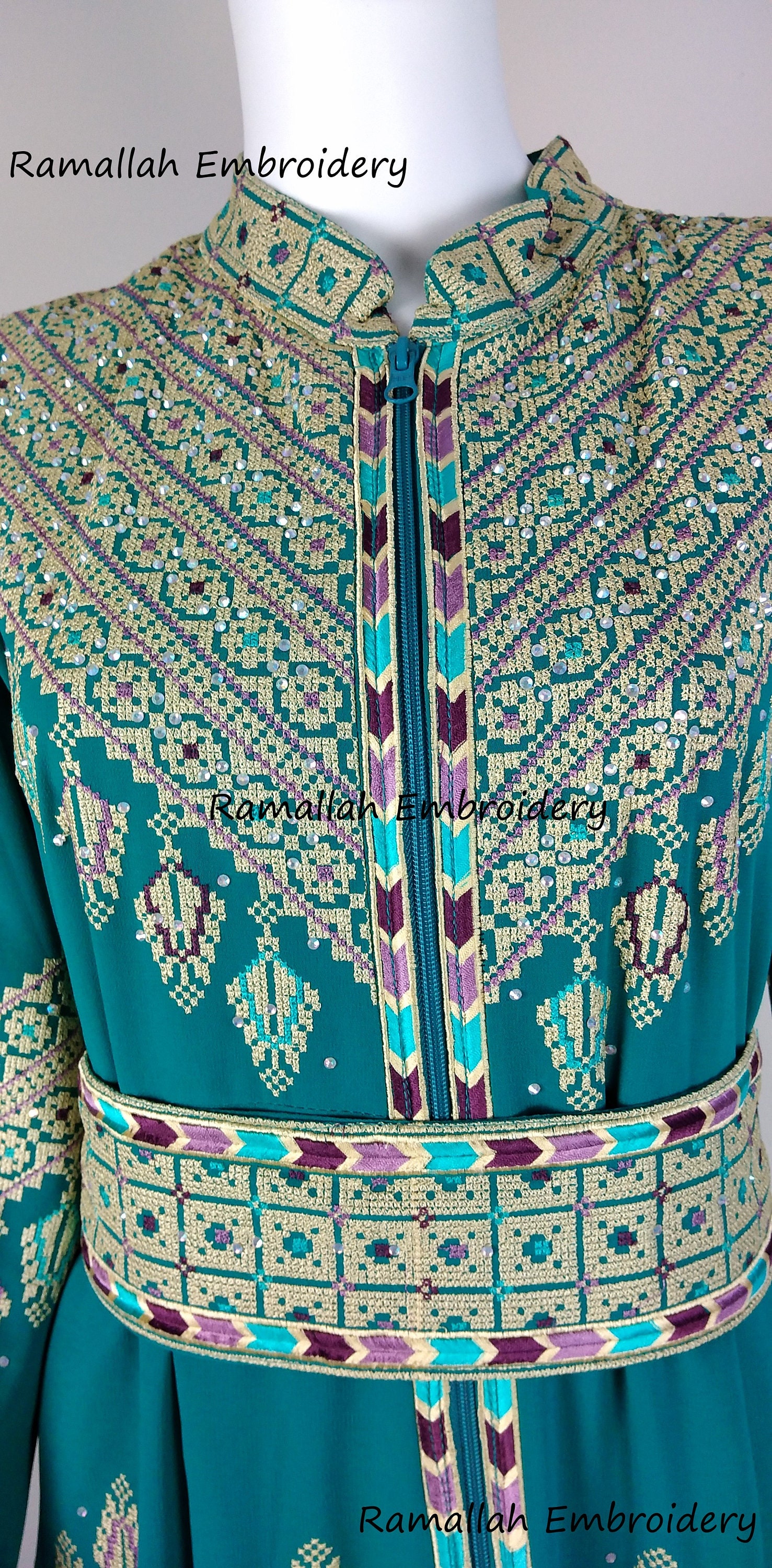 Palestinian Embroidered Thobe Kaftan Maxi Dress Tatreez Etsy