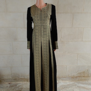 Palestinian thobe Tatreez Black and Golden Embroidery Wide Strips
