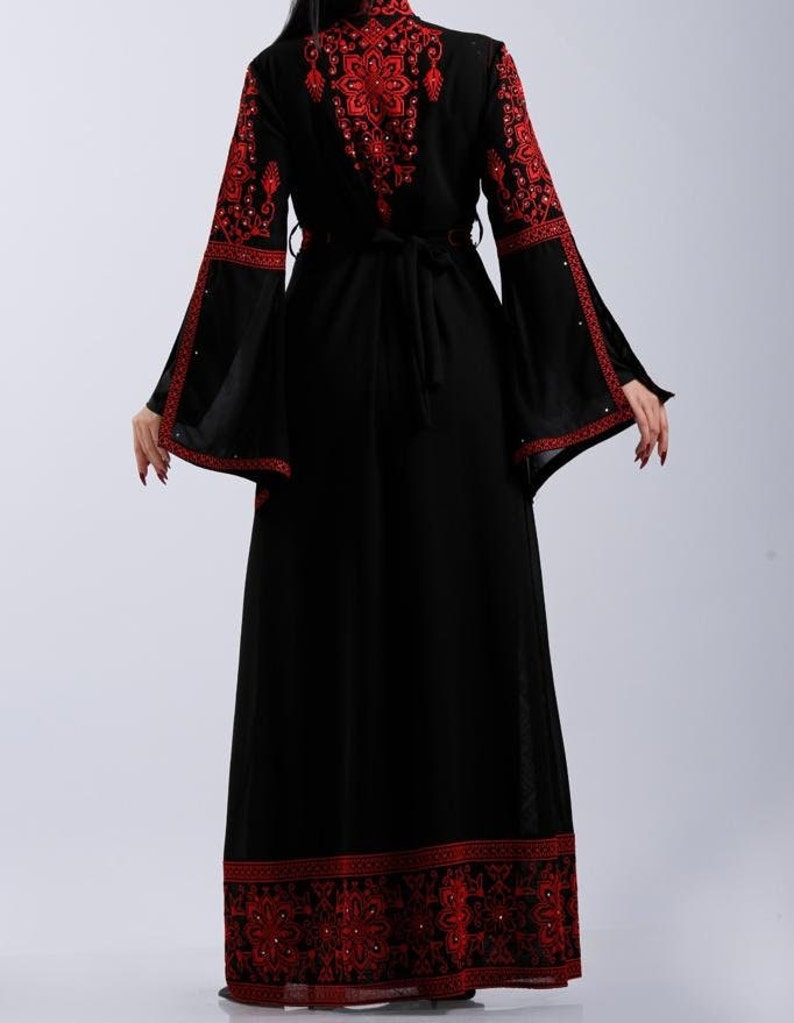 Palestinian Thobe Embroidery Maxi Dress Black and Red Sunbola image 4