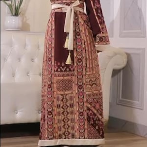 Palestinian Thobe Tatreez Dress Luxury Fellahi Burgundy.