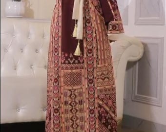 Palestinian Thobe Tatreez Dress Luxury Fellahi Burgundy.