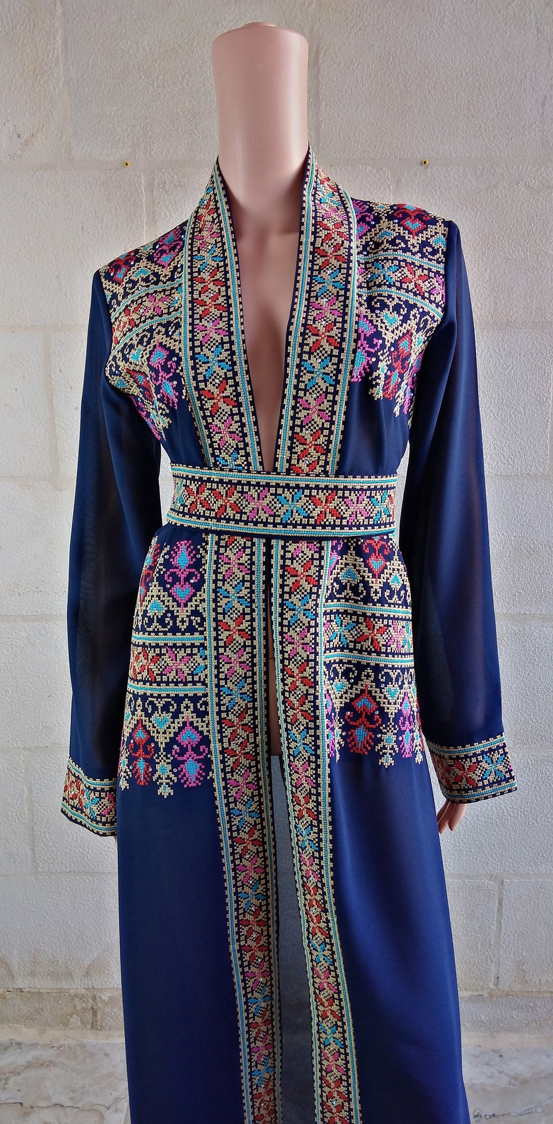 Dalya Grey Tatreez Abaya/Bisht – Handmade Embroidery & Lace main image 1