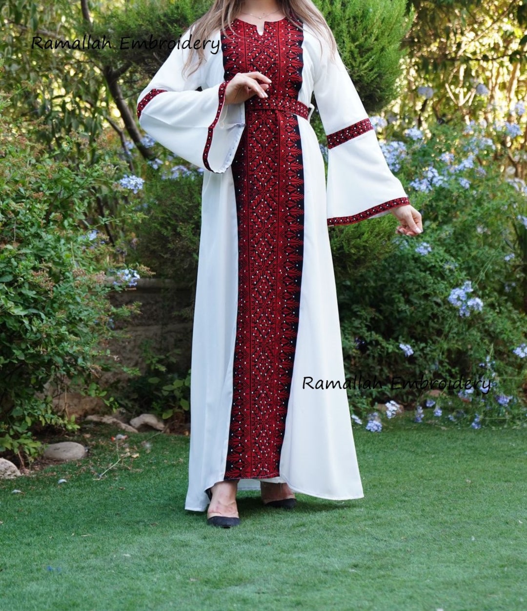 Palestinian Thobe Tatreez Embroidery Dress White and Red - Etsy
