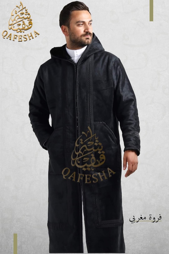 Farwa Bisht Fur Men Winter Coat Arabian High Quality Black Coat