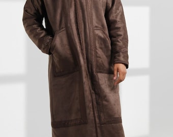 Farwa Bisht Fur Men Winter Coat Arabian High Quality Brown Coat with hood and Pockets