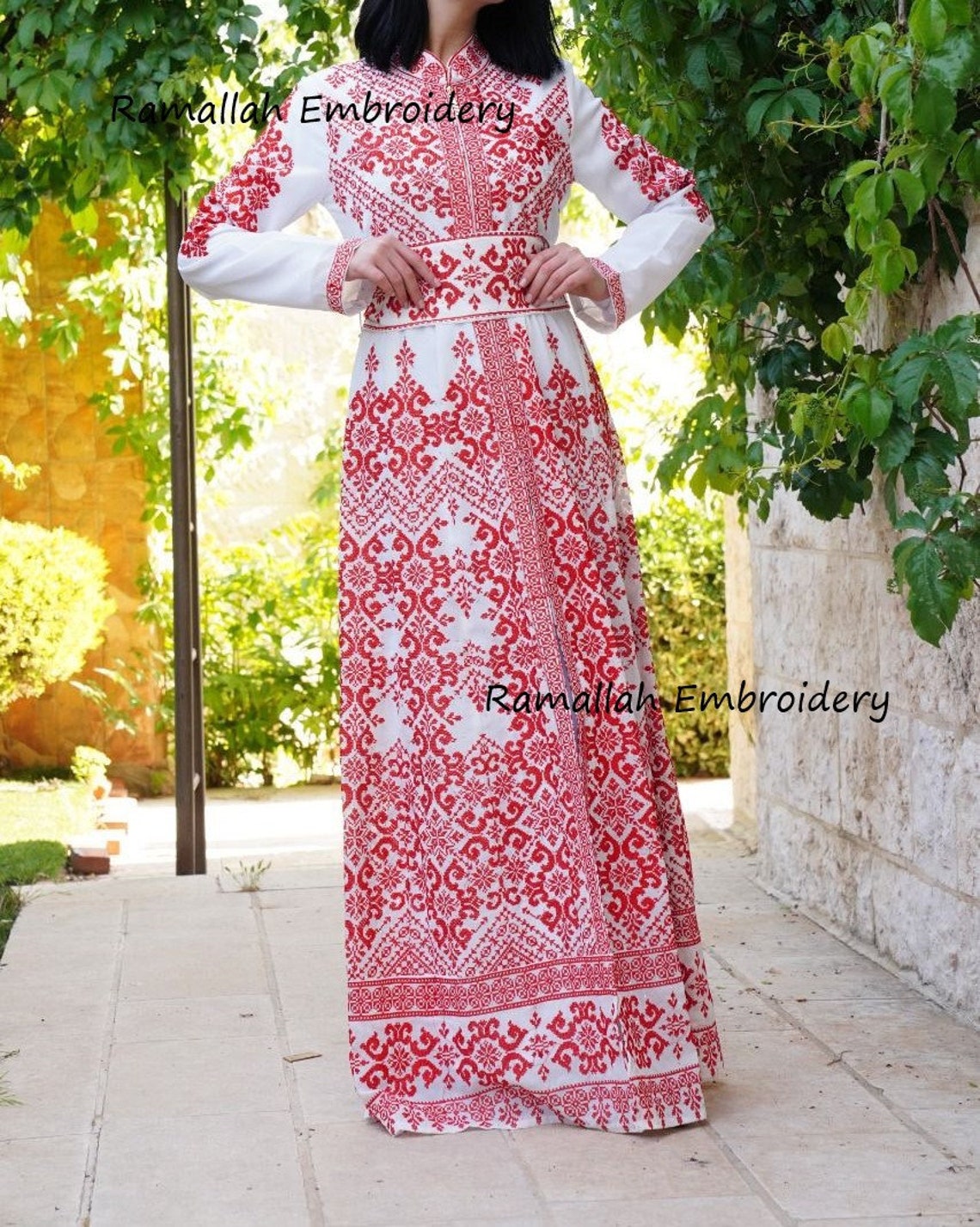 Palestinian Thobe Thob Tatreez Red and White Front and Back - Etsy