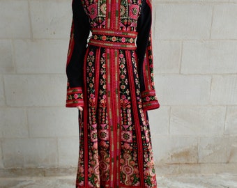 Palestinian Thobe Embroidery Tatreez Maxi Dress Red and Black Sailor Design