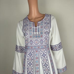 Palestinian Thobe Thob Embroidery Tatreez White and Purple Sanabel