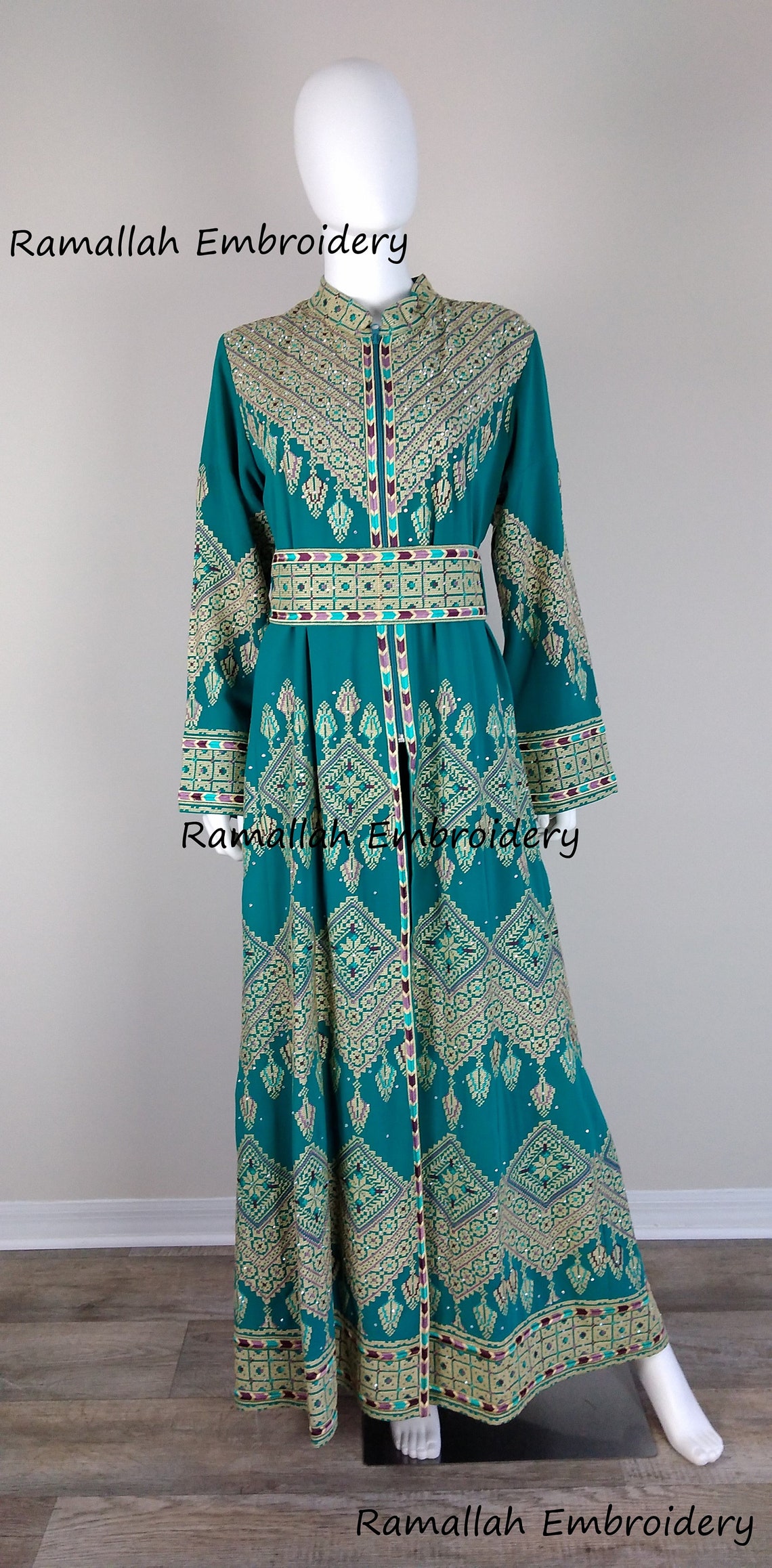 Palestinian Embroidered Thobe Kaftan Maxi Dress Tatreez Etsy
