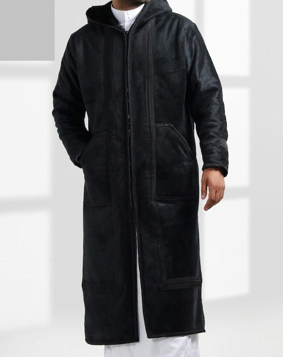 Farwa Bisht Fur Men Winter Coat Arabian High Quality Black Coat
