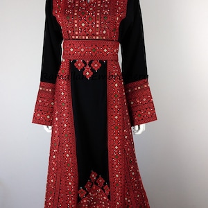 Palestinian Embroidery Thobe Princess Thob Maxi Dress Tatreez Amira Red and Black image 6