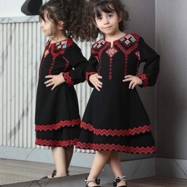Little Girl Palestinian Thobe Tatreez Embroidered Ruffle layers thobe.