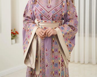 Palestinian Thobe Tatreez Dress Luxury Fellahi Purple.