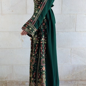 Palestinian Thobe Embroidery Tatreez Maxi Dress Green Sailor Design image 2