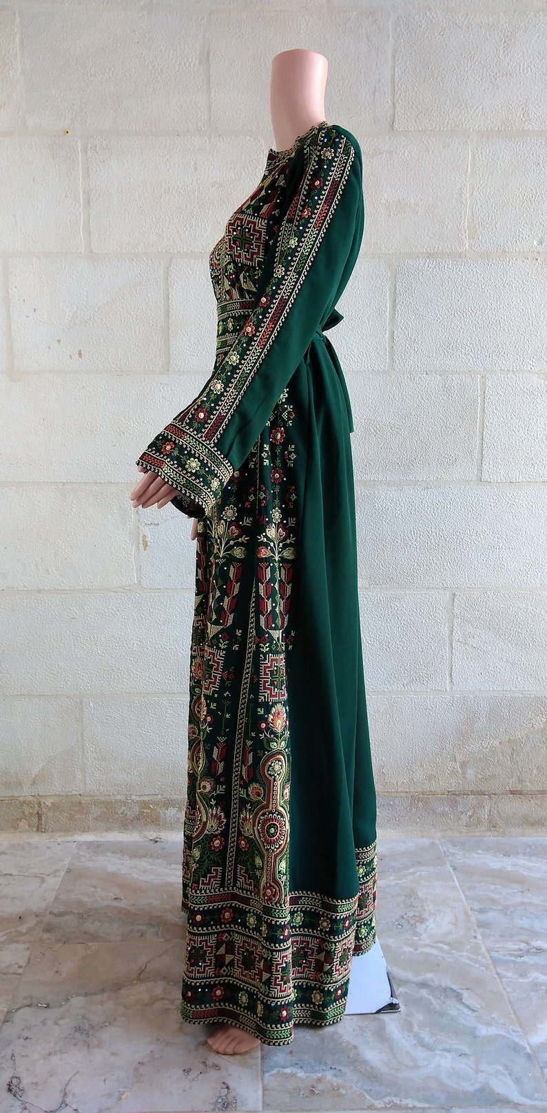 Palestinian Thobe Embroidery Tatreez Maxi Dress Green Sailor Design image 2