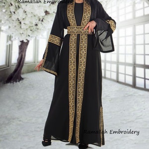 Palestinian Abaya Bisht Thobe Black and Gold Embroidery