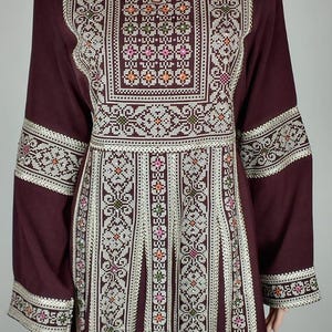 Palestinian Thobe Embroidery Tatreez Dress Burgundy And Golden Sunara