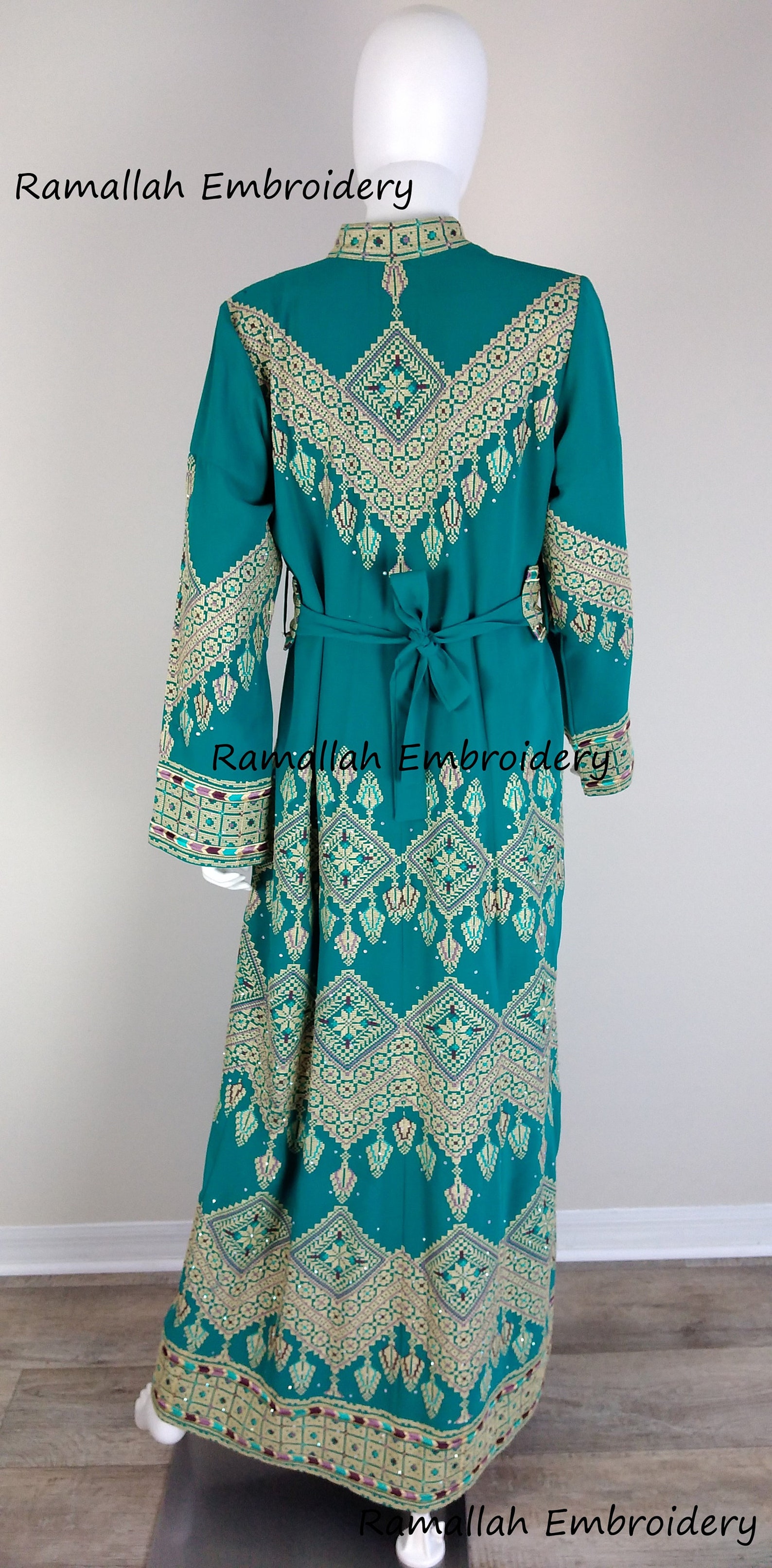 Palestinian Embroidered Thobe Kaftan Maxi Dress Tatreez Etsy