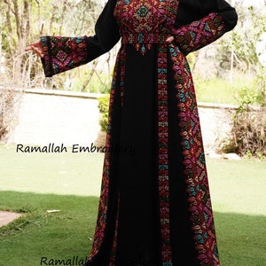 Palestinian Thobe Tatreez Embroidery Front and Back Six Strips Red And  Black