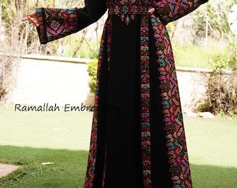 Palestinian Thobe Tatreez Embroidery Front and Back Six Strips Red And  Black