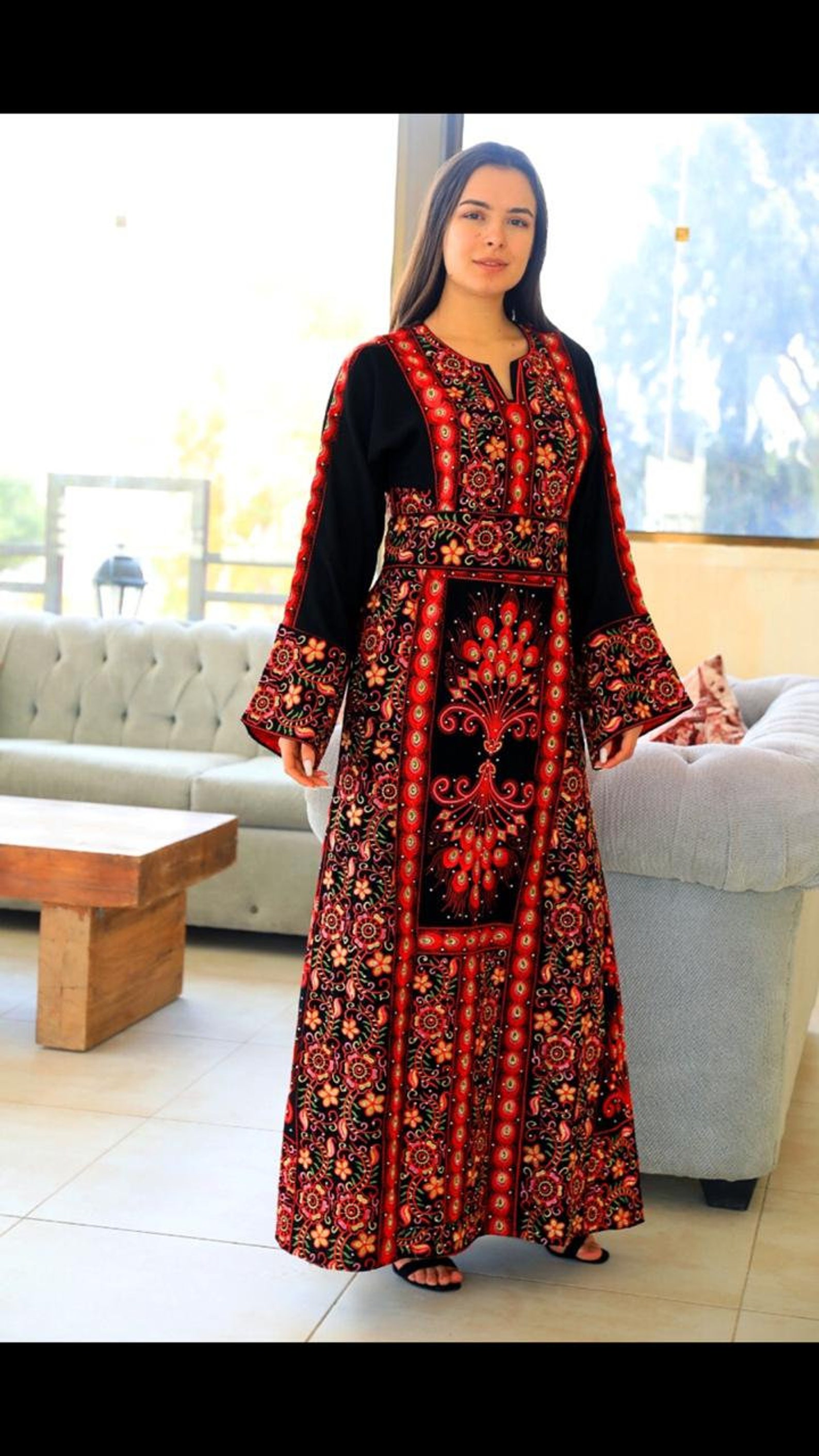Thobe Kaftan Maxi Dress Palestinian Embroidery Tatreez Etsy