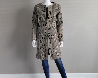 Palestinian Tatreez Embroidery Jacket Black and Golden Knee Reach