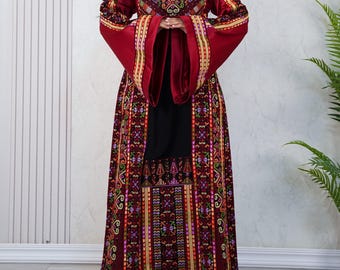 Palestinian Thobe Tatreez Dress Luxury Fellahi Black and Red