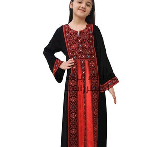 Palestinian Thobe Girls Tatreez Embroidery Red / Black