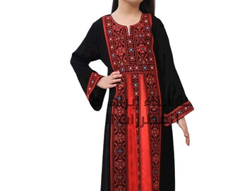 Thobe Girls Palestinienne Broderie Tatreez Rouge / Noir