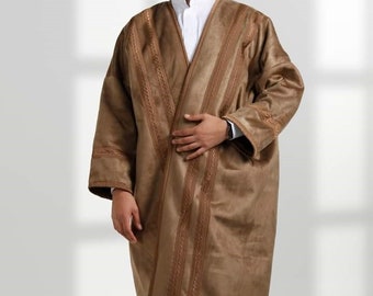 Farwa Fur Men Bisht Arabic Cloak Winter Warm Coat Beige