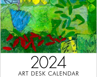 2024 Art Desk Calendar, 12 Unbound Monthly Cards Come in a CD-Sized Jewel Case, Paintings Drawings Photos Collage, Minimalism, Abstract