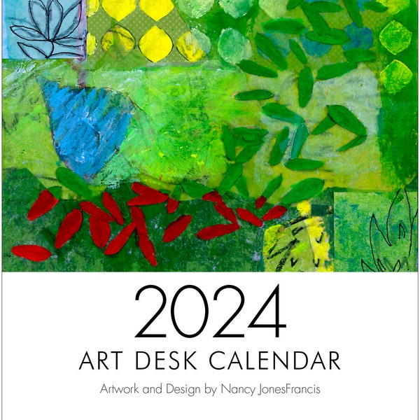2024 Art Desk Calendar, 12 Unbound Monthly Cards Come in a CD-Sized Jewel Case, Paintings Drawings Photos Collage, Minimalism, Abstract