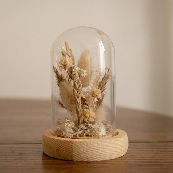 Mini cloche en verre fleurs sechées