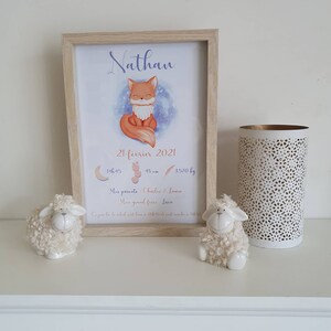 Personalized fox birth poster | Framed or frameless option | Newborn poster | Birth gift