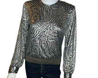 Blusa vintage dos anos 80 com estampa de tigre em folha de ouro - Judy Bond XS