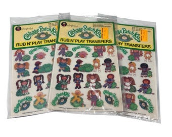 Vintage 1983 Colorforms Cabbage Patch Kids Rub n Play Transfers NOVO Conjunto de 3