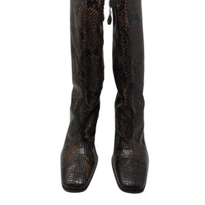 Donald J. Pliner Y2K Brown Snakeskin Leather Heeled Boots US 8.5 Made In Spain immagine 5