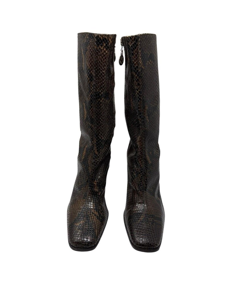 Donald J. Pliner Y2K Brown Snakeskin Leather Heeled Boots US 8.5 Made In Spain immagine 5