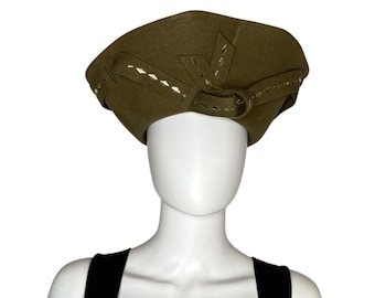 Vintage Mr. John Olive Wool Felt Studded Hat Avant Garde Art-to-Wear Sz S 7-3/8