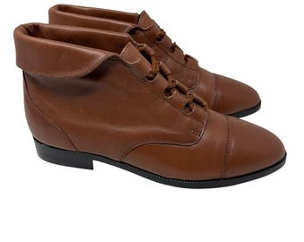 Vintage 90s Prima Royale Brown Leather Ankle Lace Up Boots US 8.5