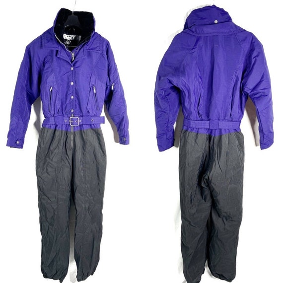 Nils Skiwear Vintage 90s Purple/black Women's One Piece Belted Ski Suit M 
