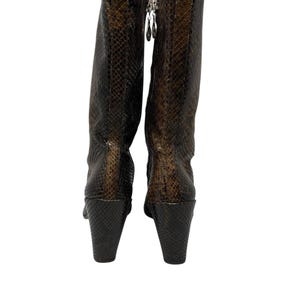 Donald J. Pliner Y2K Brown Snakeskin Leather Heeled Boots US 8.5 Made In Spain immagine 4