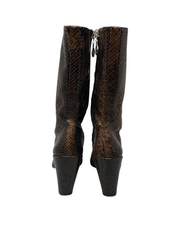 Donald J. Pliner Y2K Brown Snakeskin Leather Heeled Boots US 8.5 Made In Spain immagine 4