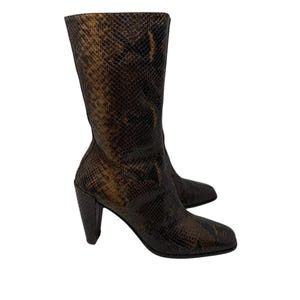 Donald J. Pliner Y2K Brown Snakeskin Leather Heeled Boots US 8.5 Made In Spain immagine 1