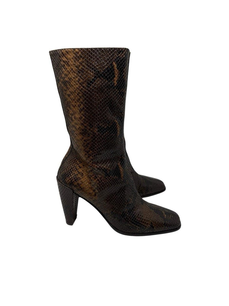Donald J. Pliner Y2K Brown Snakeskin Leather Heeled Boots US 8.5 Made In Spain immagine 1