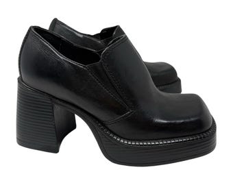 Vintage 90s Candie's Black Leather Square Toe Platform Ankle Boot sz 6 RARE